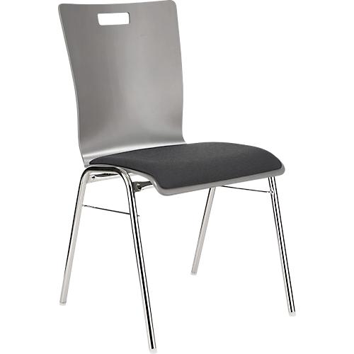 Schäfer Shop Select Stapelstuhl Grau, stapelbar bis 10 Stück, desinfektionsmittelbeständig, mit Stoffpolster, B 430 x T 410 x H 450 mm, Holz & Stahl