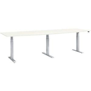 Schäfer Shop Select Tisch, elektrisch höhenverstellbar, Boot, T-Fuß, B 2800 x H 640-1300 mm, weiß/weißaluminium