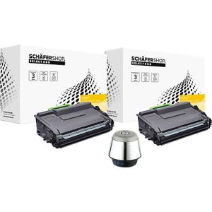 Schäfer Shop Select Toner, ersetzt Brother TN-3480 (TN3480), Doppelpack, schwarz + Bluetooth Lautsprecher Chrome