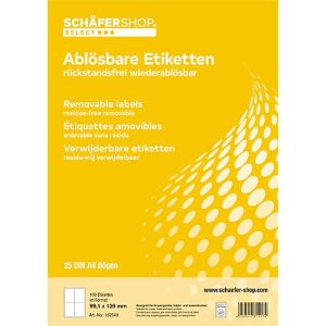 Schäfer Shop Select Universal-Etiketten, wiederablösbar, 99,1 x 139 mm, 100 Stück Schäfer Shop Select Universal-Etiketten, wiederablösbar, 99,1 x 139 mm, 100 Stück