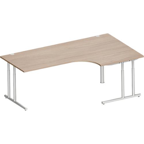 Schäfer Shop Select Winkelschreibtisch COMBITEC, 90° Winkel rechts, C-Fuß, B 2000 x T 1200/800 x H 677-817 mm, Eiche/weißalu