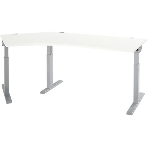 Schäfer Shop Select Winkelschreibtisch ERGO-T 2.0, 135° Winkel, Ansatz links, T-Fuß, B 2165 x T 800 x H 675-895 mm, weiß/weißalu