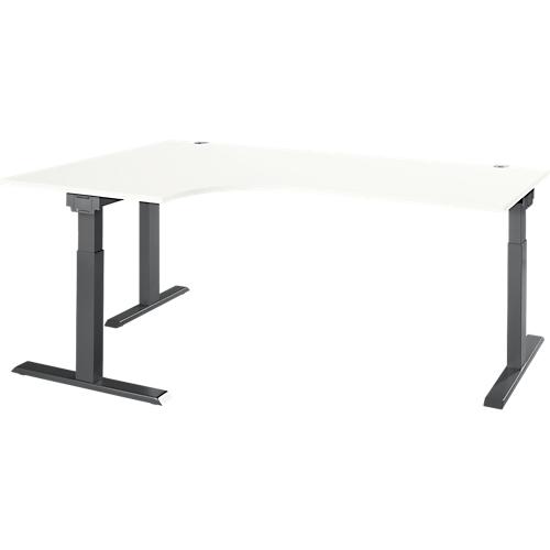 Schäfer Shop Select Winkelschreibtisch ERGO-T 2.0, 90° Winkel, Ansatz links, T-Fuß, B 2000 x T 1200/800 x H 675-895 mm, weiß/anthrazit