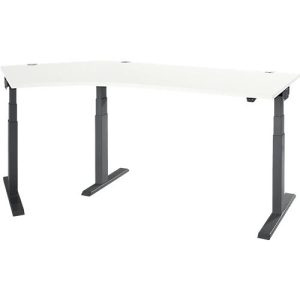 Schäfer Shop Select Winkelschreibtisch ERGO-T 2.0, elektrisch höhenverstellbar, 135° Winkel links, T-Fuß, B 2000 mm, weiß/anthrazit