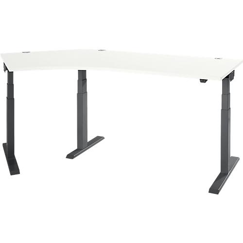 Schäfer Shop Select Winkelschreibtisch ERGO-T 2.0, elektrisch höhenverstellbar, 135° Winkel links, T-Fuß, B 2000 mm, weiß/anthrazit