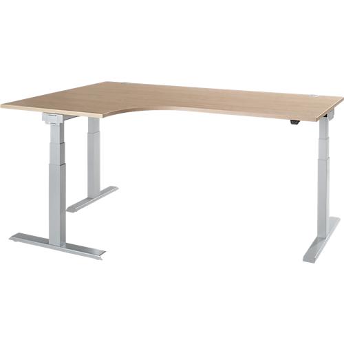 Schäfer Shop Select Winkelschreibtisch ERGO-T 2.0, elektrisch höhenverstellbar, 90° Winkel links, T-Fuß, B 2000 mm, Eiche-Dekor/weißalu