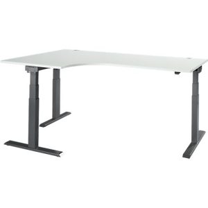 Schäfer Shop Select Winkelschreibtisch ERGO-T 2.0, elektrisch höhenverstellbar, 90° Winkel links, T-Fuß, B 2000 mm, lichtgrau/anthrazit