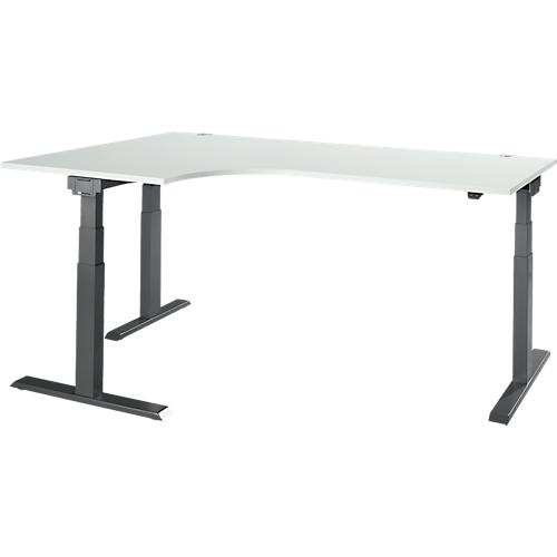 Schäfer Shop Select Winkelschreibtisch ERGO-T 2.0, elektrisch höhenverstellbar, 90° Winkel links, T-Fuß, B 2000 mm, lichtgrau/anthrazit