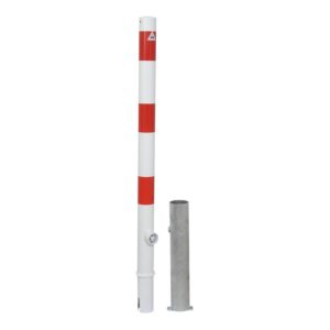 Schake Absperrpfosten Typ 460FB/1, herausnehmbar, Ø 60mm + Dreikantverschluß, weiß / rot + 1 Öse