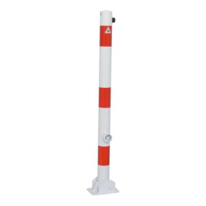 Schake Absperrpfosten Typ 460FUB, umlegbar + Dreikantverschluß, Ø 60mm, weiß / rot