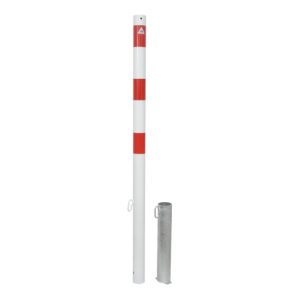 Schake Absperrpfosten Typ 460VB/2, herausnehmbar, Ø 60 mm, für Vorhangschloß, weiß / rot + 2 Ösen Schake Absperrpfosten Typ 460VB/2, herausnehmbar, Ø 60 mm, für Vorhangschloß, weiß / rot + 2 Ösen