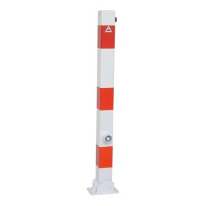 Schake Absperrpfosten Typ 470FUHB, umlegbar + Dreikantverschluß, zum Einbetonieren, 70x70mm, weiß / rot incl. Bodenhülse Schake Absperrpfosten Typ 470FUHB, umlegbar + Dreikantverschluß, zum Einbetonieren, 70x70mm, weiß / rot incl. Bodenhülse
