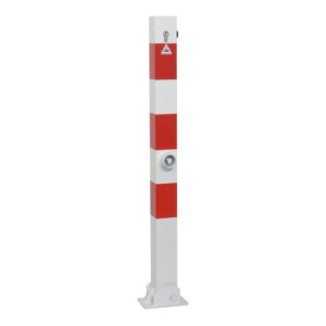 Schake Absperrpfosten Typ 470FUZHB, umlegbar + Dreikantverschluß, Profilzylinder zum Einbetonieren, 70x70mm, weiß / rot Schake Absperrpfosten Typ 470FUZHB, umlegbar + Dreikantverschluß, Profilzylinder zum Einbetonieren, 70x70mm, weiß / rot