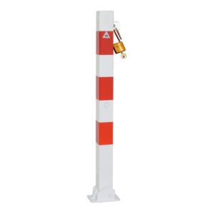 Schake Absperrpfosten Typ 470UVB, umlegbar, für Vorhangschloß, 70x70mm, weiß / rot Schake Absperrpfosten Typ 470UVB, umlegbar, für Vorhangschloß, 70x70mm, weiß / rot