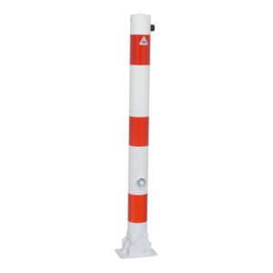 Schake Absperrpfosten Typ 476FUB, umlegbar + Dreikantverschluß, Ø 76mm, weiß / rot Schake Absperrpfosten Typ 476FUB, umlegbar + Dreikantverschluß, Ø 76mm, weiß / rot