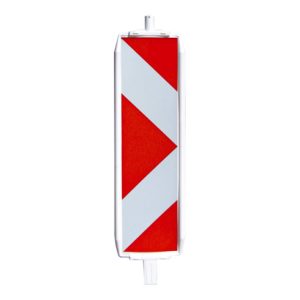 Schake Kunststoffbake Typ 60, Stutzen unten 60 x 60 mm, oben Ø42 mm , Folie Typ 1, pfeilförmig, einseitig linksweisend, rot / weiß Schake Kunststoffbake Typ 60, Stutzen unten 60 x 60 mm, oben Ø42 mm , Folie Typ 1, pfeilförmig, einseitig linksweisend, rot / weiß
