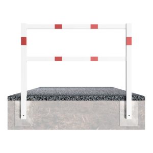 Schake Wegesperren 2,50m + Knieholm, weiß, beschichtet, + rot reflektierenden Leuchtstreifen kpl. verschweißt