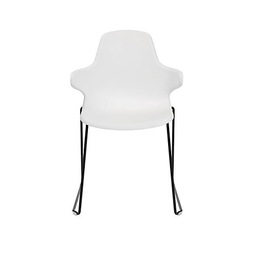 Schalenstuhl Topstar T2020, Kufengestell, ergonomische Sitzschale, stapelbar bis 4 Stück, Sitzhöhe 450 mm, 2er-Set, mit Armlehnen, weiß/schwarz