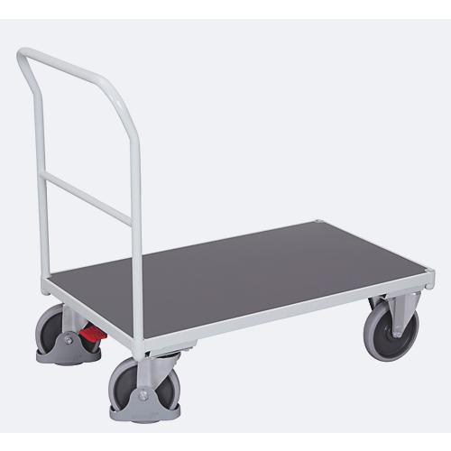 Schiebebügelwagen, Stahl/MDF-Platte, Lichtgrau/Dunkelgrau, L 1230 x B 800 mm, mit Querstrebe, TPE-Rollen mit EasySTOP, bis 500 kg