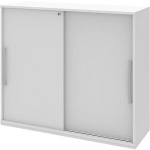 Schiebetür-Anbauschrank BARI, 4 Böden, Schloss, Mitteltrennwand, B 1200 x T 430 x H 1117 mm, weiß Schiebetür-Anbauschrank BARI, 4 Böden, Schloss, Mitteltrennwand, B 1200 x T 430 x H 1117 mm, weiß