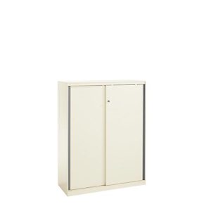 Schiebetürenschrank, abschließbar, mit Griffleisten, Stahl, weiß RAL 9010, 950×1215, 3 OH Schiebetürenschrank, abschließbar, mit Griffleisten, Stahl, weiß RAL 9010, 950×1215, 3 OH