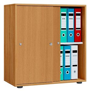 Schiebetürenschrank, aus Holz, abschließbar, 2 OH, B 700 x T 400 x H 740 mm, Buche-Dekor Schiebetürenschrank, aus Holz, abschließbar, 2 OH, B 700 x T 400 x H 740 mm, Buche-Dekor