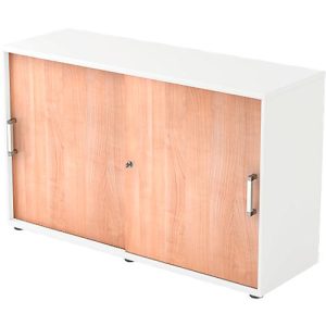 Schiebetürenschrank TARVIS, 2 Ordnerhöhen, B 1200 x T 400 x H 748 mm, abschließ- & stapelbar, weiß/Nussbaum-Dekor