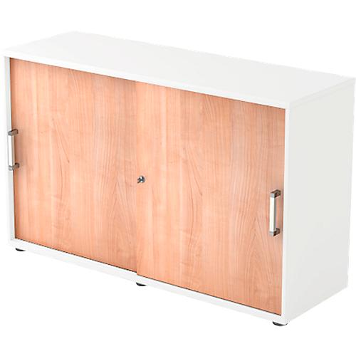 Schiebetürenschrank TARVIS, 2 Ordnerhöhen, B 1200 x T 400 x H 748 mm, abschließ- & stapelbar, weiß/Nussbaum-Dekor