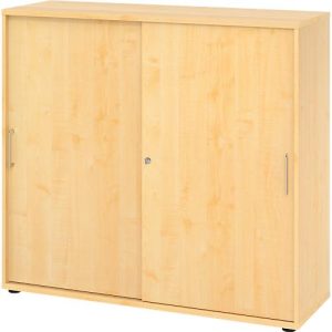 Schiebetürschrank Breno, abschließbar, Spanplatte, melaminharzbeschichtet, B 1200 x T 400 x H 1100 mm, 3 Ordnerhöhen, Ahorn/Ahorn Schiebetürschrank Breno, abschließbar, Spanplatte, melaminharzbeschichtet, B 1200 x T 400 x H 1100 mm, 3 Ordnerhöhen, Ahorn/Ahorn