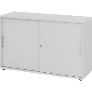 Schiebetürschrank Breno, abschließbar, Spanplatte, melaminharzbeschichtet, B 1200 x T 400 x H 748 mm, 2 Ordnerhöhen, lichtgrau/lichtgrau Schiebetürschrank Breno, abschließbar, Spanplatte, melaminharzbeschichtet, B 1200 x T 400 x H 748 mm, 2 Ordnerhöhen, lichtgrau/lichtgrau