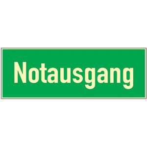 Schild Notausgang, Kunststoff, lang nachleuchtend (HLK) Schild Notausgang, Kunststoff, lang nachleuchtend (HLK)