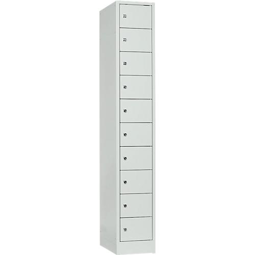 Schließfachschrank, Stahlbl., Türanschl. rechts, Zylinderschloss, 10 Fächer, B 300 x H 1800 mm, l.grau RAL 7035/l.grau RAL 7035