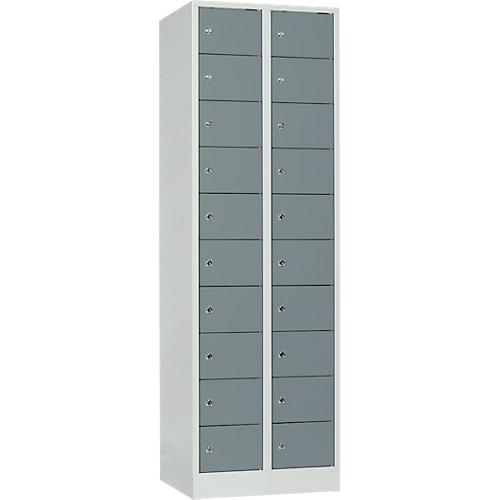 Schließfachschrank, Stahlbl., Türanschl. rechts, Zylinderschloss, 20 Fächer, B 600 x H 1800 mm, l.grau RAL 7035/b.grau RAL 7031