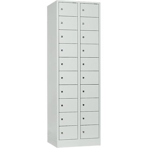 Schließfachschrank, Stahlbl., Türanschl. rechts, Zylinderschloss, 20 Fächer, B 600 x H 1800 mm, l.grau RAL 7035/l.grau RAL 7035