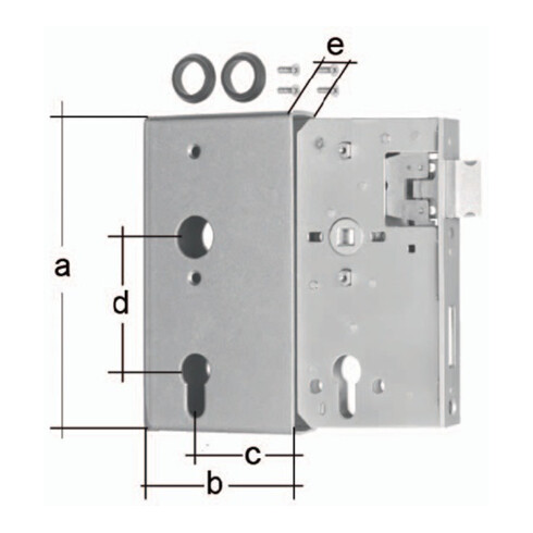 Schlosskasten DIN L/R Maß A172xB94xC60mm Maß E 30mm Dornm.60mm GAH