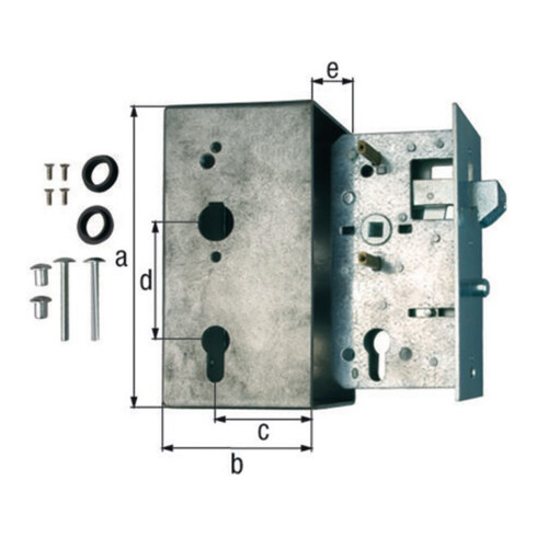 Schlosskasten DIN L/R Maß A173xB95xC60mm Maß E 30mm Dornm.60mm GAH