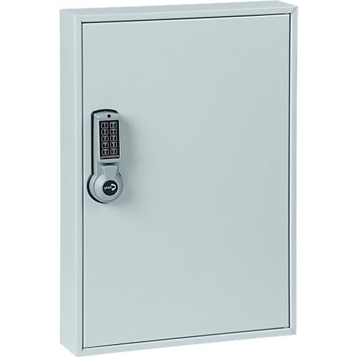 Schlüsselschrank ELO, mit 50 Haken, mit gesicherten Haken, Elektroschloss inkl. 9 V Blockbatterie, lichtgrau RAL 7035