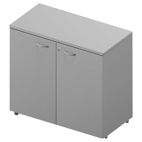 Schrank ARLON OFFICE, 2 Ordnerhöhen, abschließbar, B 900 x T 450 x H 816 mm, lichtgrau/alu