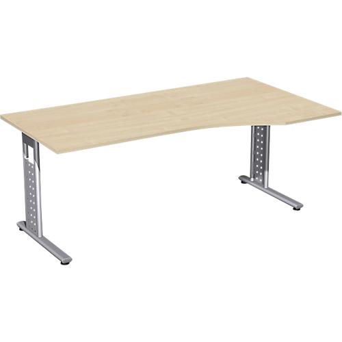 Schreibtisch ALICANTE, C-Fuß, Freiform, Ansatz rechts, B 1800 x T 800/1000 x H 680-820 mm, Ahorn-Dekor