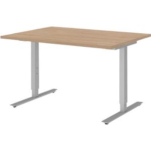 Schreibtisch BARI, T-Fuß, Rechteck, B 1200 x T 800 x H 680-820 mm, Eiche/Alu Schreibtisch BARI, T-Fuß, Rechteck, B 1200 x T 800 x H 680-820 mm, Eiche/Alu
