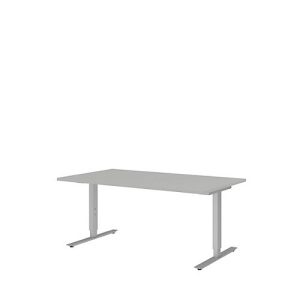 Schreibtisch BARI, T-Fuß, Rechteck, B 1600 x T 800 x H 680-820 mm, hellgrau/Alu Schreibtisch BARI, T-Fuß, Rechteck, B 1600 x T 800 x H 680-820 mm, hellgrau/Alu