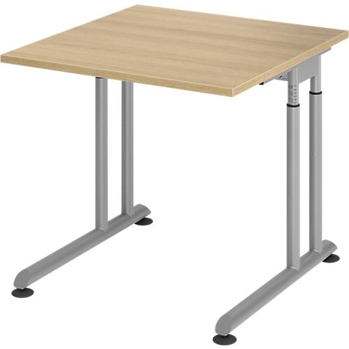 Schreibtisch Breno, manuelle Höheneinstellung, horizontaler Kabelkanal, B 800 x T 800 x H 680-820 mm, Spanplatte & Stahl, Eiche/Silber