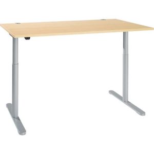 Schreibtisch, einstufig elektrisch höhenverstellbar, T-Fuß Rundrohr, B 1600 x T 800 x H 710-1180 mm, Ahorn/weißaluminium Schreibtisch, einstufig elektrisch höhenverstellbar, T-Fuß Rundrohr, B 1600 x T 800 x H 710-1180 mm, Ahorn/weißaluminium