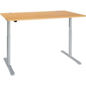Schreibtisch, einstufig elektrisch höhenverstellbar, T-Fuß Rundrohr, B 1600 x T 800 x H 710-1180 mm, Buche/weißaluminium Schreibtisch, einstufig elektrisch höhenverstellbar, T-Fuß Rundrohr, B 1600 x T 800 x H 710-1180 mm, Buche/weißaluminium