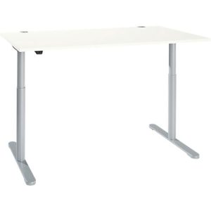 Schreibtisch, einstufig elektrisch höhenverstellbar, T-Fuß Rundrohr, B 1600 x T 800 x H 710-1180 mm, weiß/weißaluminium Schreibtisch, einstufig elektrisch höhenverstellbar, T-Fuß Rundrohr, B 1600 x T 800 x H 710-1180 mm, weiß/weißaluminium