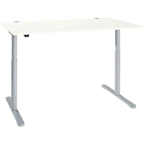 Schreibtisch, einstufig elektrisch höhenverstellbar, T-Fuß Rundrohr, B 1600 x T 800 x H 710-1180 mm, weiß/weißaluminium