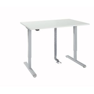Schreibtisch, elektrisch höhenverstellbar, inkl. Kabelkette & Kabelkanal, Rechteck, T-Fuß, B 1200 x T 800 x H 715-1205 mm, lichtgrau/weißaluminium Schreibtisch, elektrisch höhenverstellbar, inkl. Kabelkette & Kabelkanal, Rechteck, T-Fuß, B 1200 x T 800 x H 715-1205 mm, lichtgrau/weißaluminium