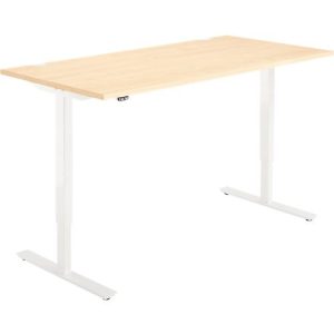 Schreibtisch, elektrisch höhenverstellbar, Rechteck, T-Fuß, B 1600 x T 800 x H 705-1205 mm, Ahorn/cremeweiß Schreibtisch, elektrisch höhenverstellbar, Rechteck, T-Fuß, B 1600 x T 800 x H 705-1205 mm, Ahorn/cremeweiß