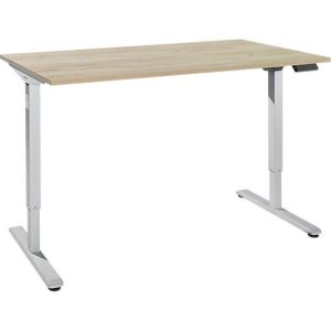 Schreibtisch, elektrisch höhenverstellbar, Rechteck, T-Fuß, B 1600 x T 800 x H 755-1255 mm, Wildeiche/weißalu + Memory-Bedienpanel, Kabelkanal Schreibtisch, elektrisch höhenverstellbar, Rechteck, T-Fuß, B 1600 x T 800 x H 755-1255 mm, Wildeiche/weißalu + Memory-Bedienpanel, Kabelkanal