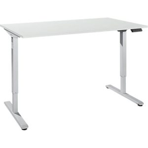 Schreibtisch, elektrisch höhenverstellbar, T-Fuß, B 1600 x T 800 x H 755-1255 mm, lichtgrau/weißaluminium + Memory-Bedienpanel, Kabelkanal Schreibtisch, elektrisch höhenverstellbar, T-Fuß, B 1600 x T 800 x H 755-1255 mm, lichtgrau/weißaluminium + Memory-Bedienpanel, Kabelkanal